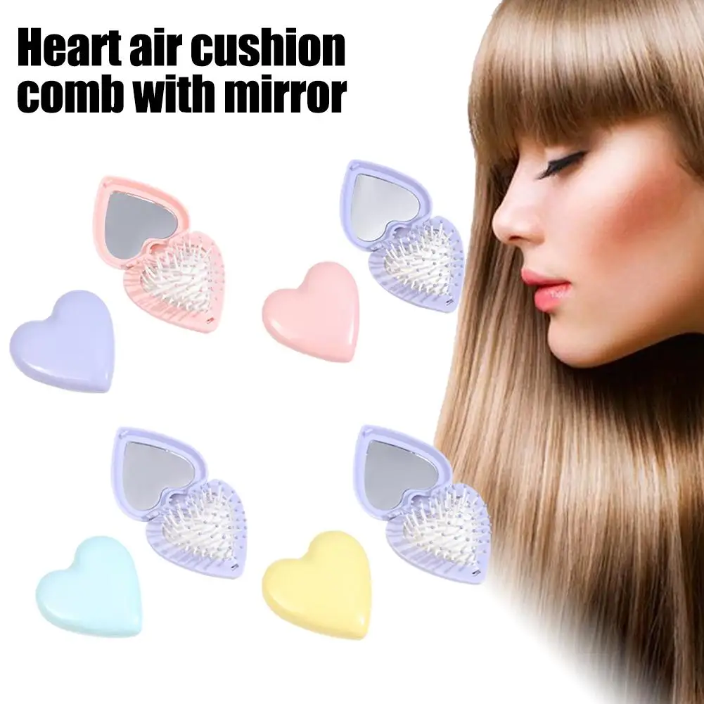 Travel Hair Brush With Mirror, Portable Mirror With Mini Hair Brush Kit, Folding Hairbrush For Girls, Foldable Hair Comb B1L6