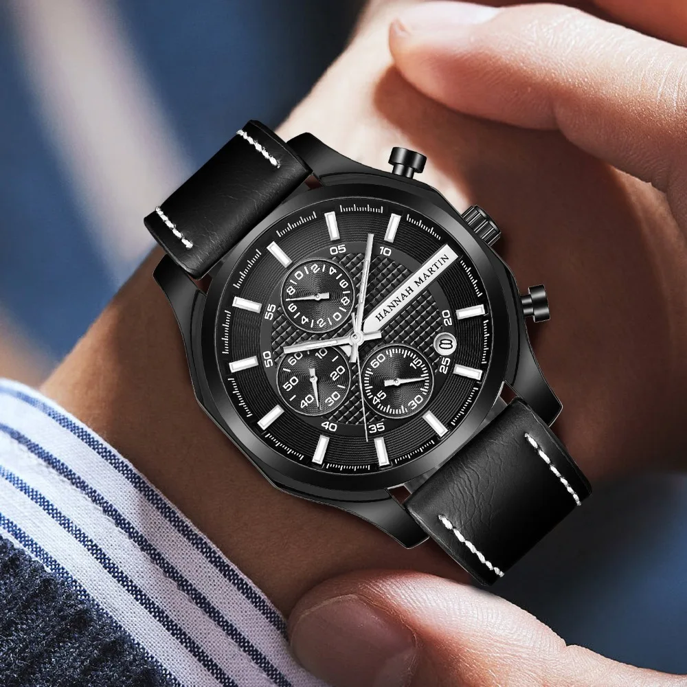 هانا مارتن 1432 موضة الأعمال الفاخرة ساعة كوارتز مقاوم للماء التقويم مضيئة ساعات كرونوغراف للرجال Reloj Hombre #4