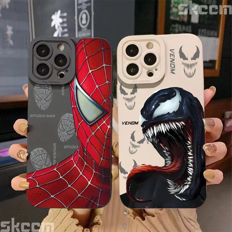 Marvel Venom Spider Man Silicone Phone Case For iPhone 16 15 14 Pro Max 11 12 13 Pro 7 8 Plus Mini X XR XS Shockproof Soft Cover