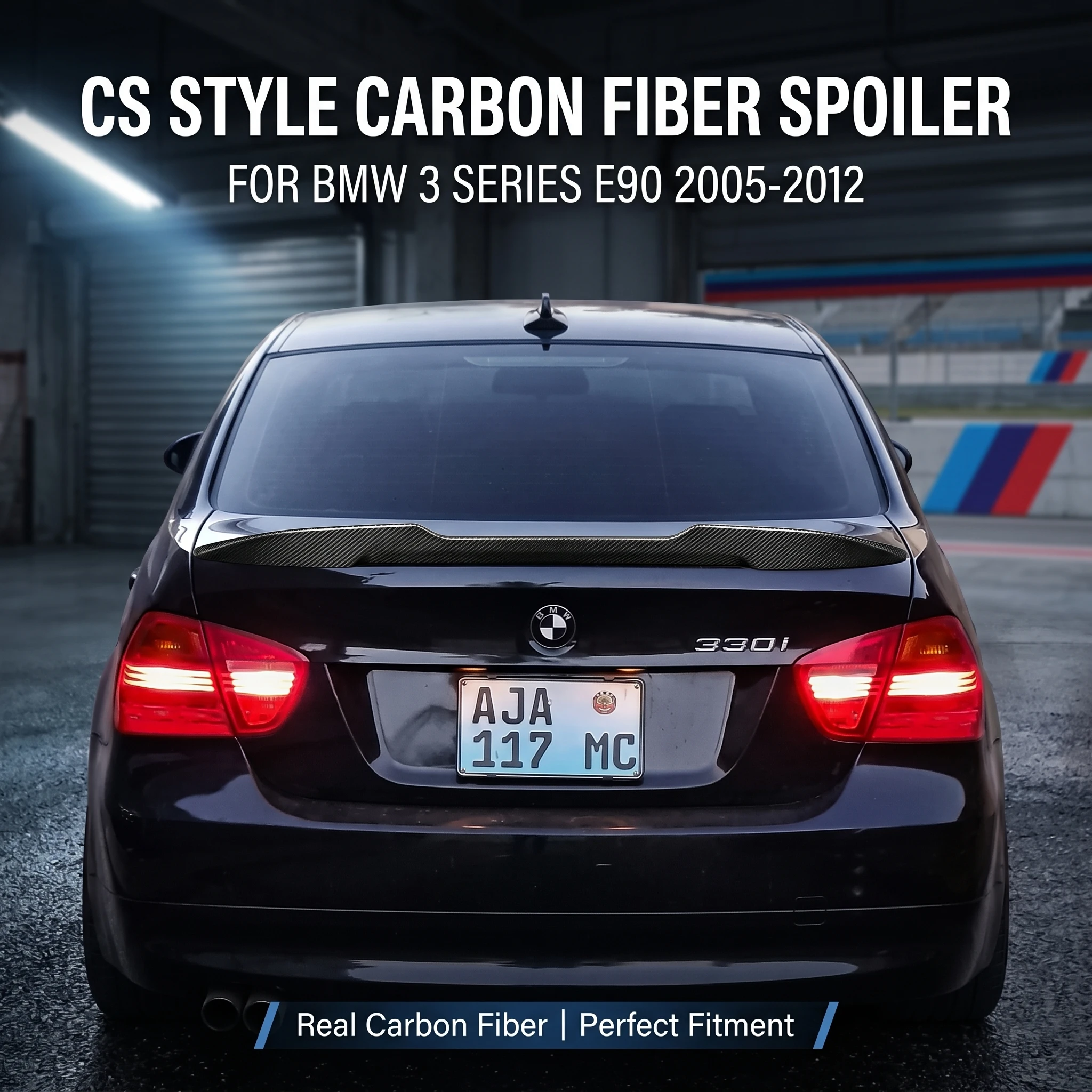 Real Carbon Fiber Rear Trunk Spoiler for BMW 3 Series E90 Sedan 2005-2012 CS Style Ducktail Lip Wing No Drilling