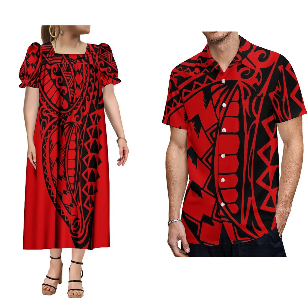 Mirosia Mumu Dress Fijian Island Style Summer Short Sleeve With Men'S Shirt Polynesian Couple Suit High Quality Party Dress