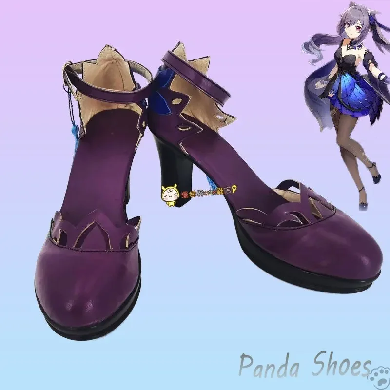 Zapatos de Cosplay Genshinimpact Keqing, juego de Anime de cómic, botas púrpuras Ke Qing, zapatos de utilería para fiesta de Halloween