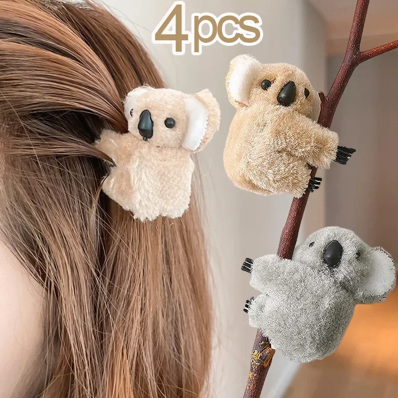 Children Cute Plush Koala Bear Animal Claw Clip Autumn Winter Soft Shark Hair Clips Women Girls Bangs Ponytail Hairpin Headwear