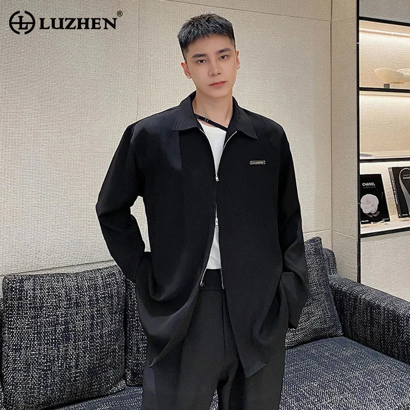 

LUZHEN Original Niche Double Zipper Design Solid Color Casual Shirts Coat Men's Fashion 2025 Autumn Elegant Handsome Tops JY4038