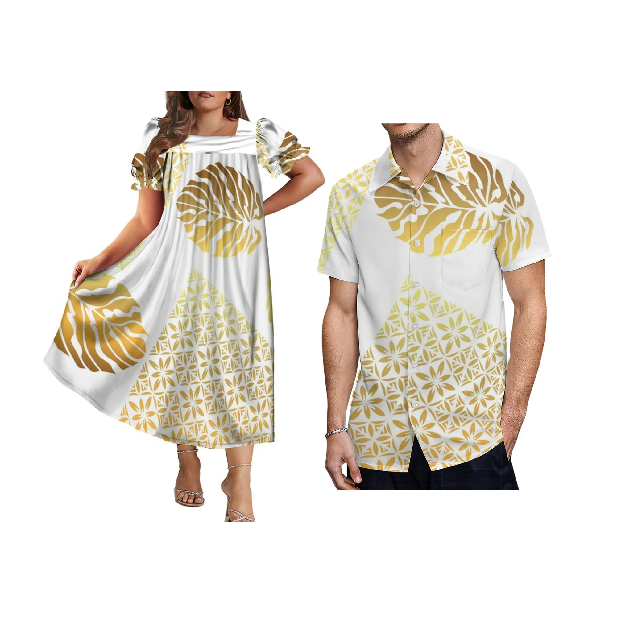 New Design Big Hem Widened Micronesian Mumu Dress Polynesian Loose Women Puff Sleeve Puffy Big Size Causal Dress