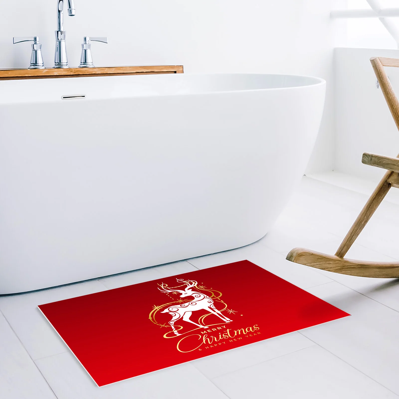 Christmas Elk Red Outdoor Large Recycled Rubber Front Door Bathroom Mat Outside Waterproof Shoes Scraper Entryway Rug Home