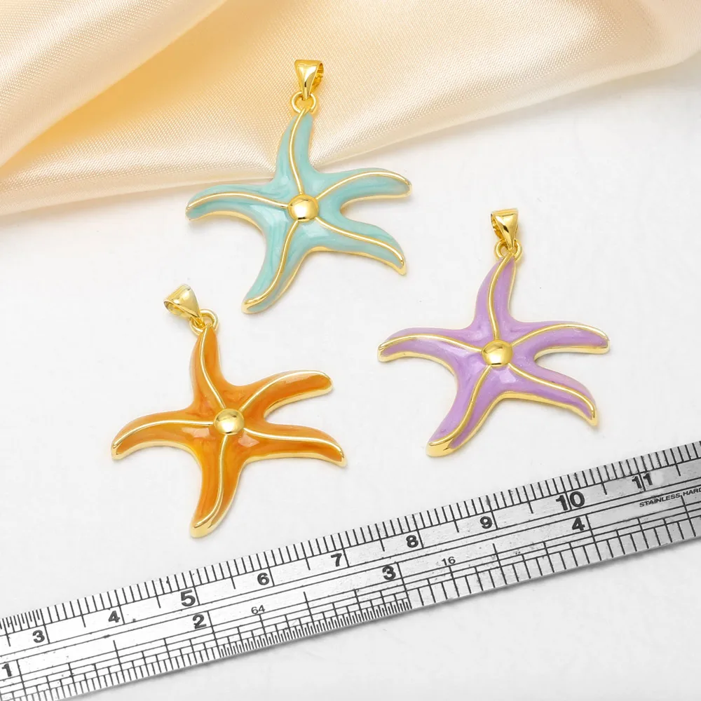 OCESRIO Gold Plated Copper Starfish Pendant Colorful Enamel Sea Star Ocean Animal Charms for DIY Necklace Jewelry Making pdtb971