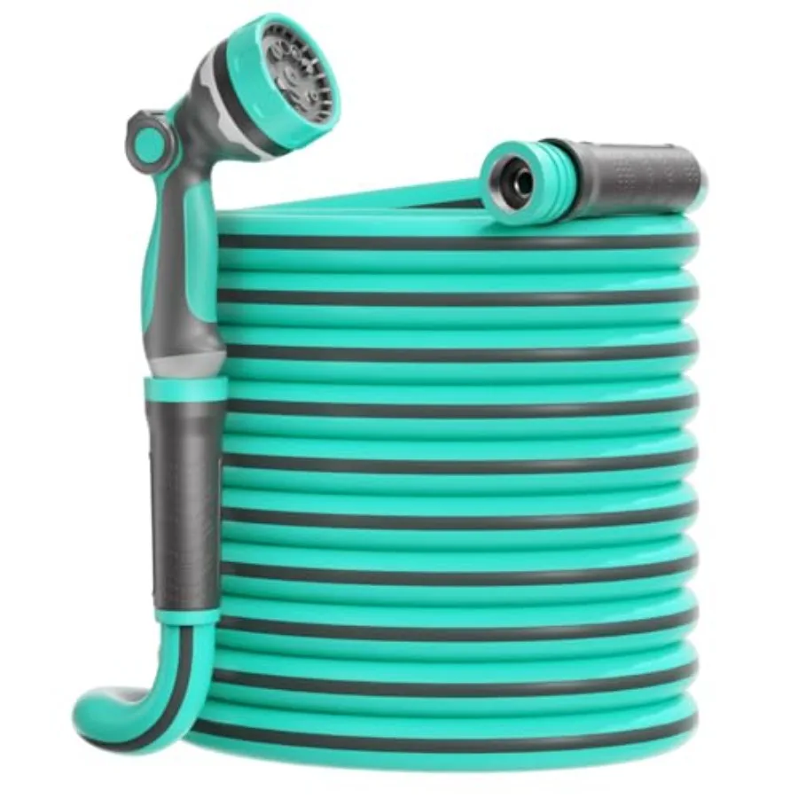 

Heavy Duty Garden Hose 50 Feet x 5/8", Water Hose with 10-Pattern Nozzle, Durable Lightweight Flexible, Non-Expanding, No Kink,