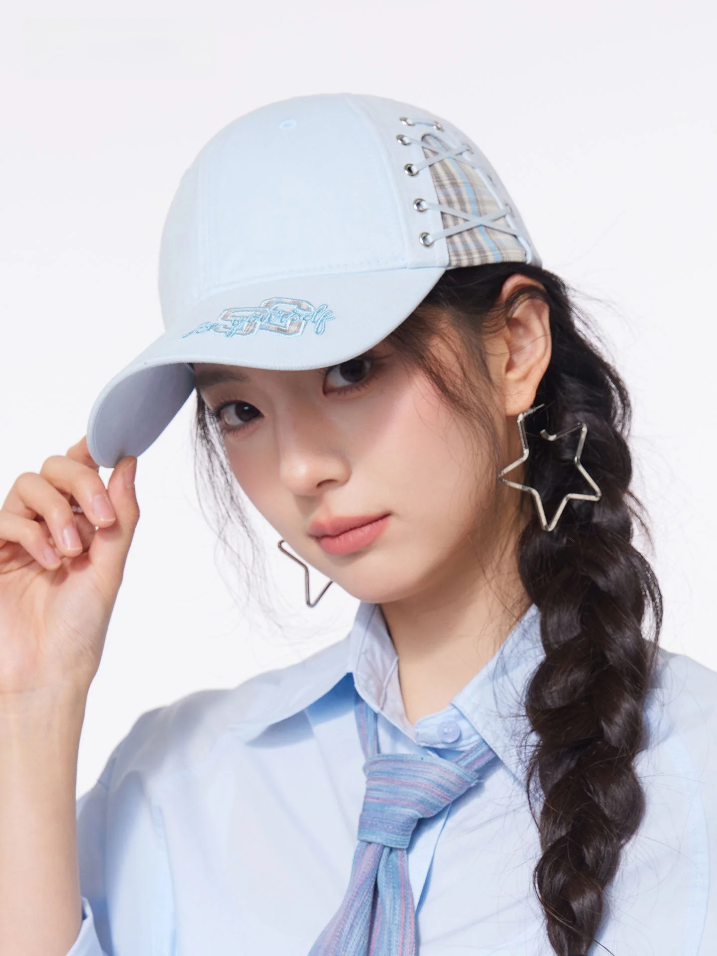 cacuss-女性のチェック柄野球帽春夏新スタイルコットンソフトトップフェイススリミングサンシェードハット調節可能な金属バックル