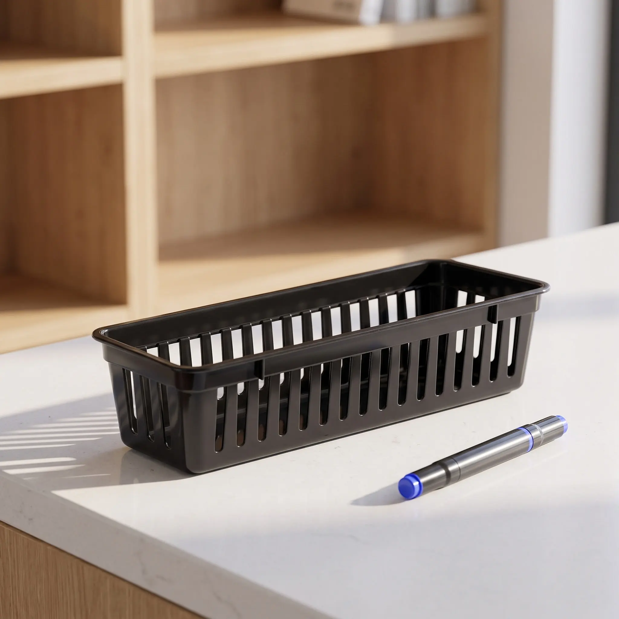 15 Pcs Classroom Desk Organizer Basket Black Plastic Bin Pencil Holder Office Storage PP