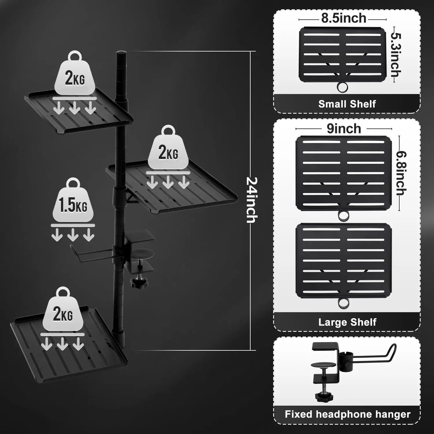 360° Rotatable Clamp-On Desk 3-Tiers Shelf Over or Under Desk Organizer Storage Tray Desktop Extender Table Accessories