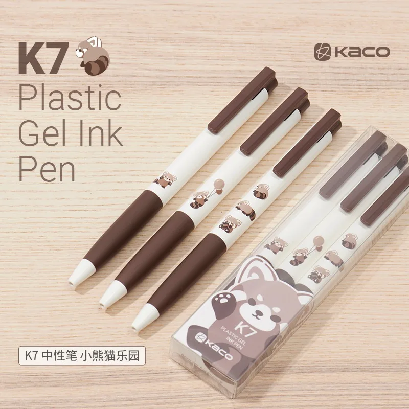 Kaco Panda Gel Pen 3pcs/Set 0.5mm Black Ink Signature stylo Press Type Quick Dry boligrafo kawaii School Office Writing Supplies