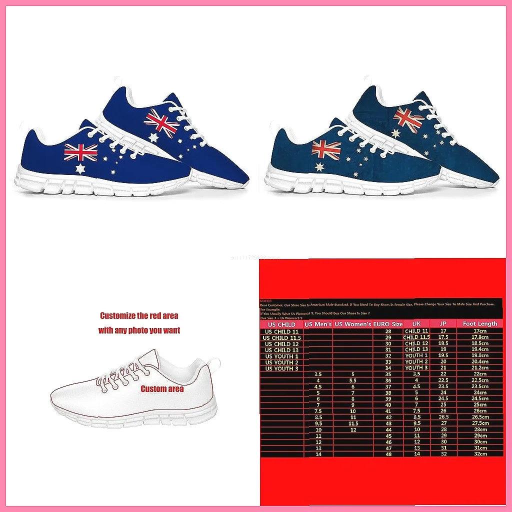 

Australian Flag Lace Up Sneakers Custom Low Top Casual Shoes for Men Women Couple
