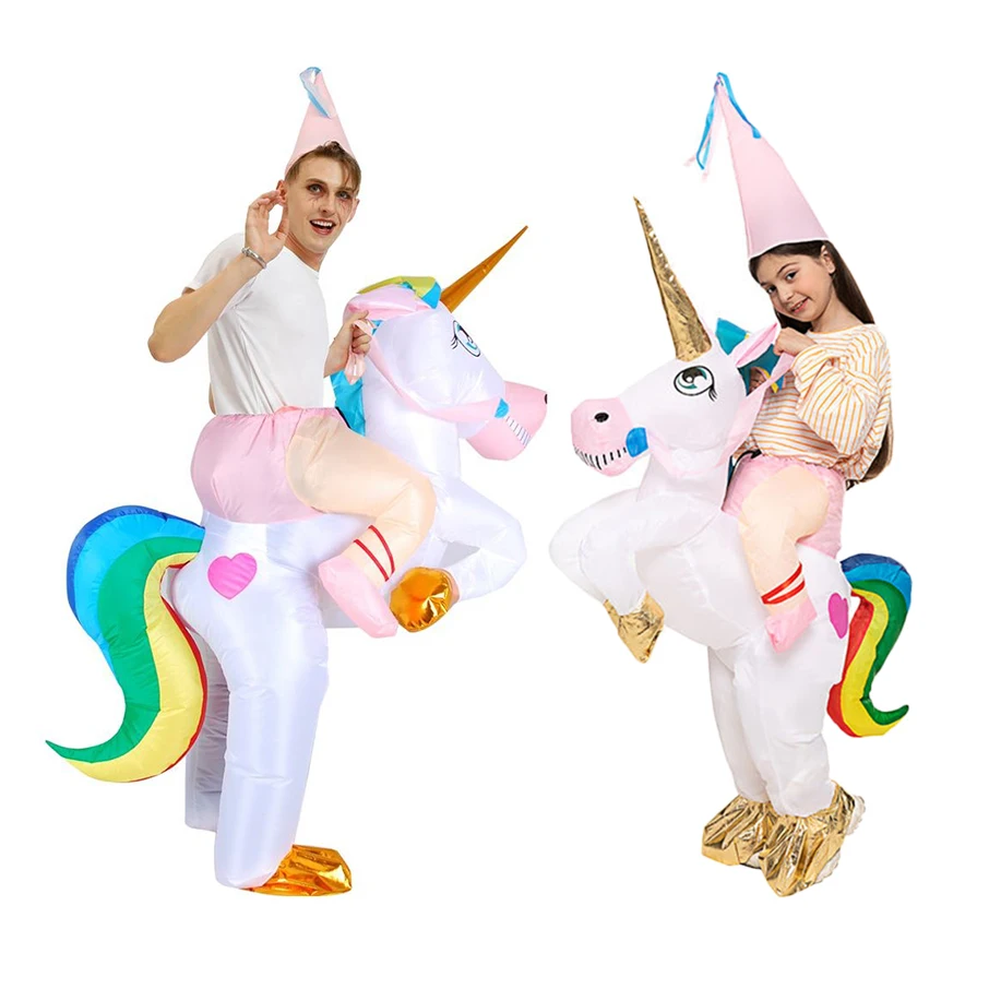 New Kids Colorful Unicorn Inflatable Costume Anime Suits  Mascot Halloween Party Cosplay Costumes for Man Woman Boys Girls