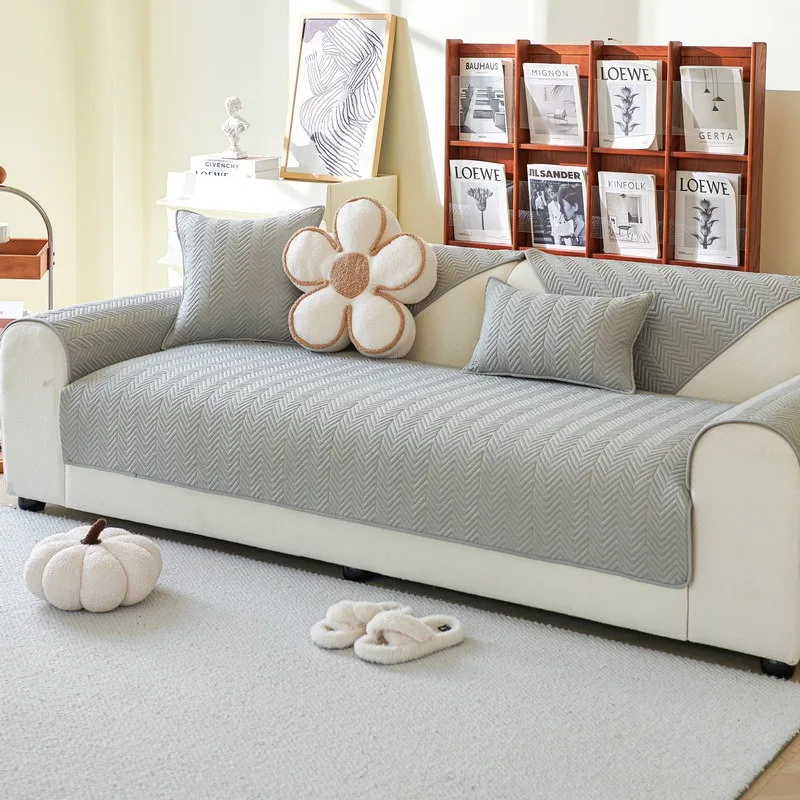 

Non-slip Sofa Cover Four Seasons Universal Sofa Mat Seat Pad Cream Style Couch Slipcover Quilted Cotton for Living Room 쇼파패드