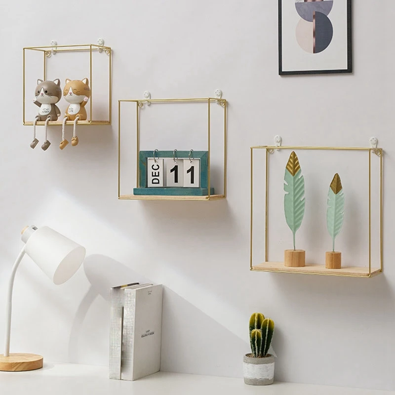 Wandgemonteerde plank vierkante ijzeren standaard woonkamer slaapkamer decoratieve boek bloempot display planken woonaccessoires