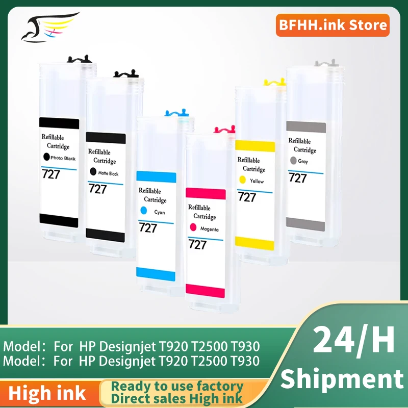 Cartucho de Tinta Recarregável 727 727XL 280ML para Impressoras HP DesignJet T930 T1530 T920 T1500 T2500 T2530 - Cartucho de Tinta Vazio