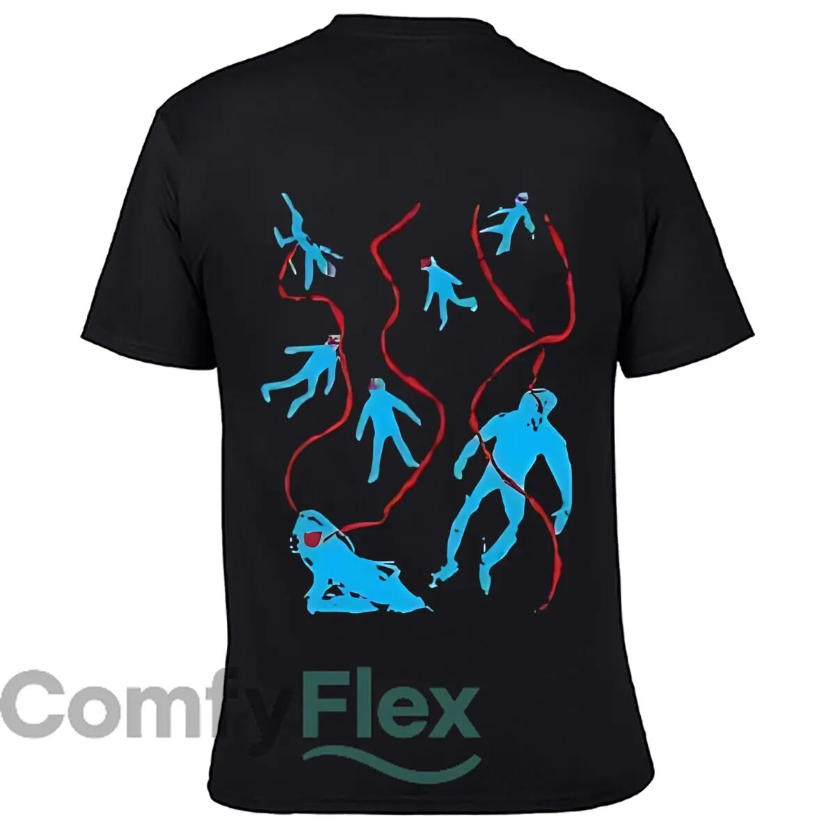 Abstract Blue Human Figures Red Lines Loose Vintage Distressed Washed Casual Tee