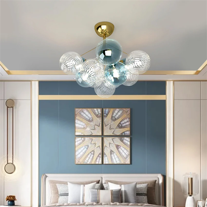 Children's room luxury colored bubble ball pendant lights bedroom dining room magic bean molecular hanging study lamps lighting