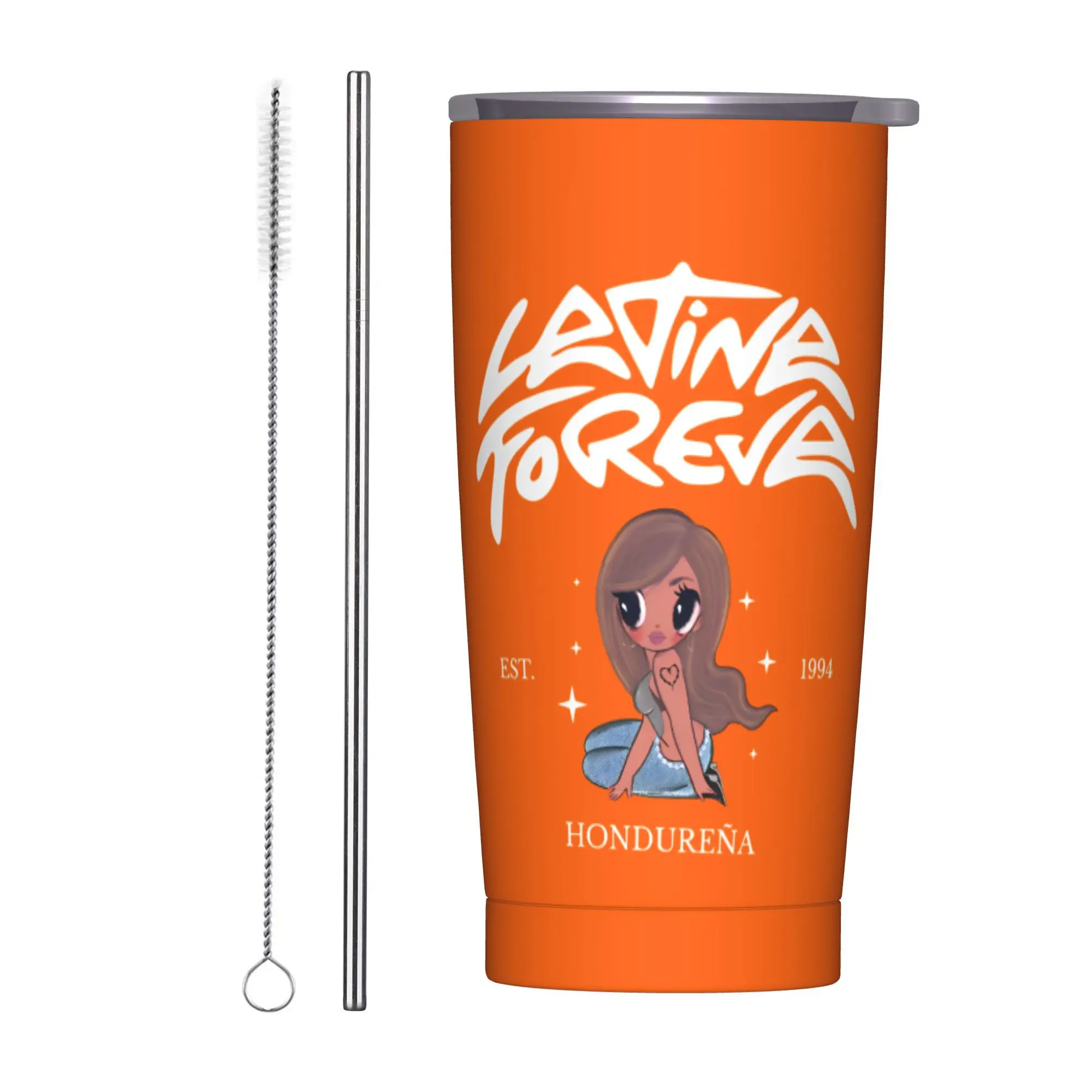

Karol G Fans Latina Foreva Insulated Tumbler with Straws Lid Verano Rosa Vacuum Coffee Mugs Double Wall Thermos Bottle Cup, 20oz