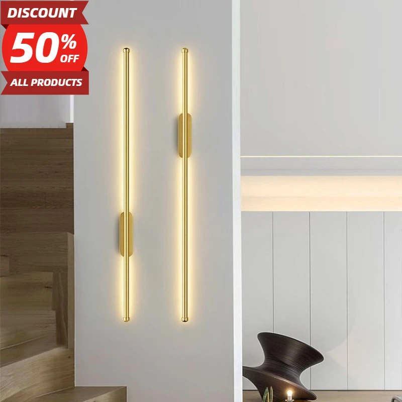 

Modern Simple Linear Tube LED Wall Lamp Up Down Background Opposite Wall Light LED Bedside Foyer Corridor Gold Black LED Sconce