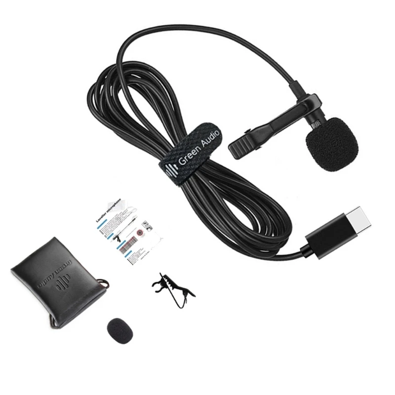 Microfone lapela omnidirecional USB C com 2 m para streaming PC videoconferência
