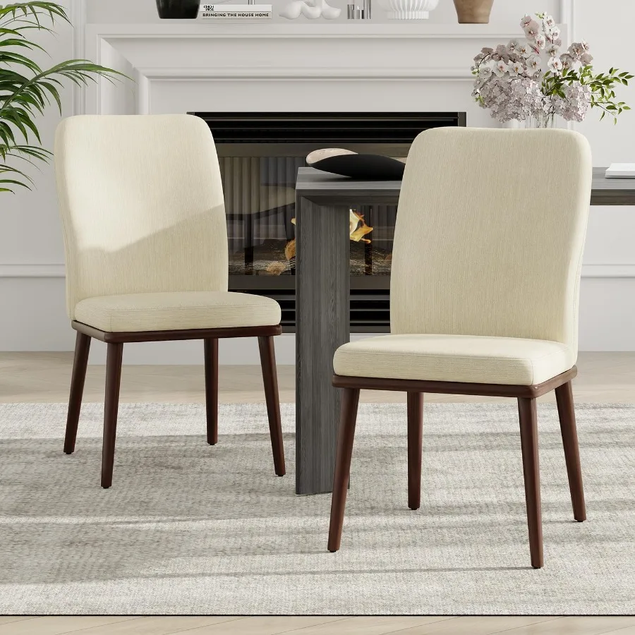 

Wooden Dining Chairs Set of 2 Modern Fabric Upholstered Chair with Wooden Legs for Kitchen Dining Room and Cafe Beige