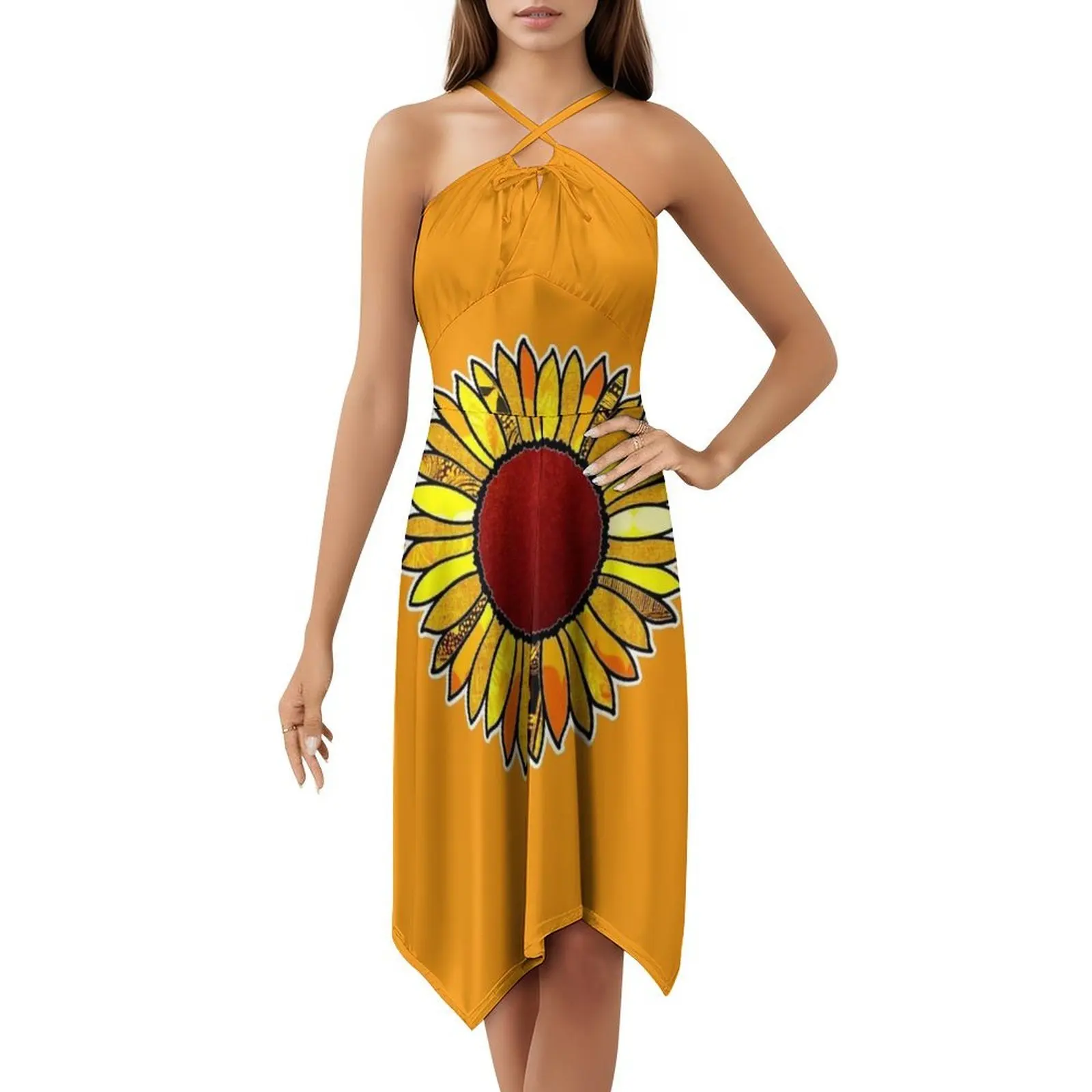 الرجعية عباد الشمس بوهو شيك اللباس الأنيق أزياء الشاطئ حفل زفاف ثوب عباد الشمس عشاق زهرة الطفل زهرة المرأة اللباس #5