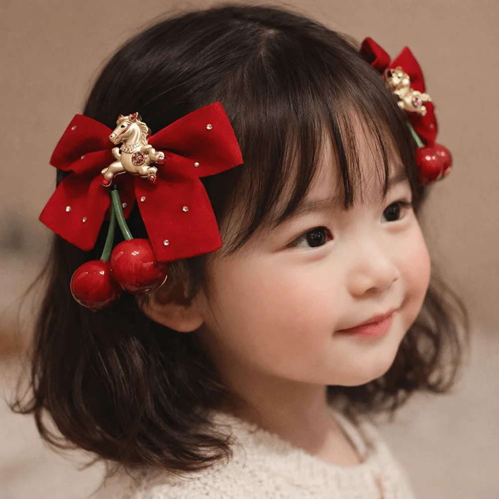 

2pcs/set Hanfu Headwear Children's New Year Hairpin Tang Suit Cute Chinese Style Red Barrettes Sweet Horse