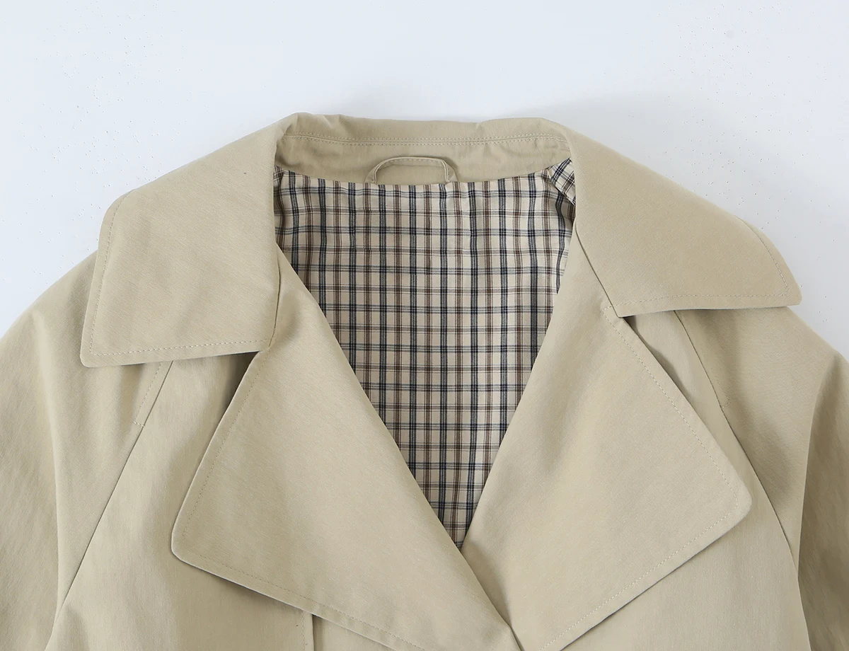 Guobioziy 2026 Women Lapel Cropped Trench Coat Single Button Drawstring Waist Long Sleeve Outerwear For Leisure Commute