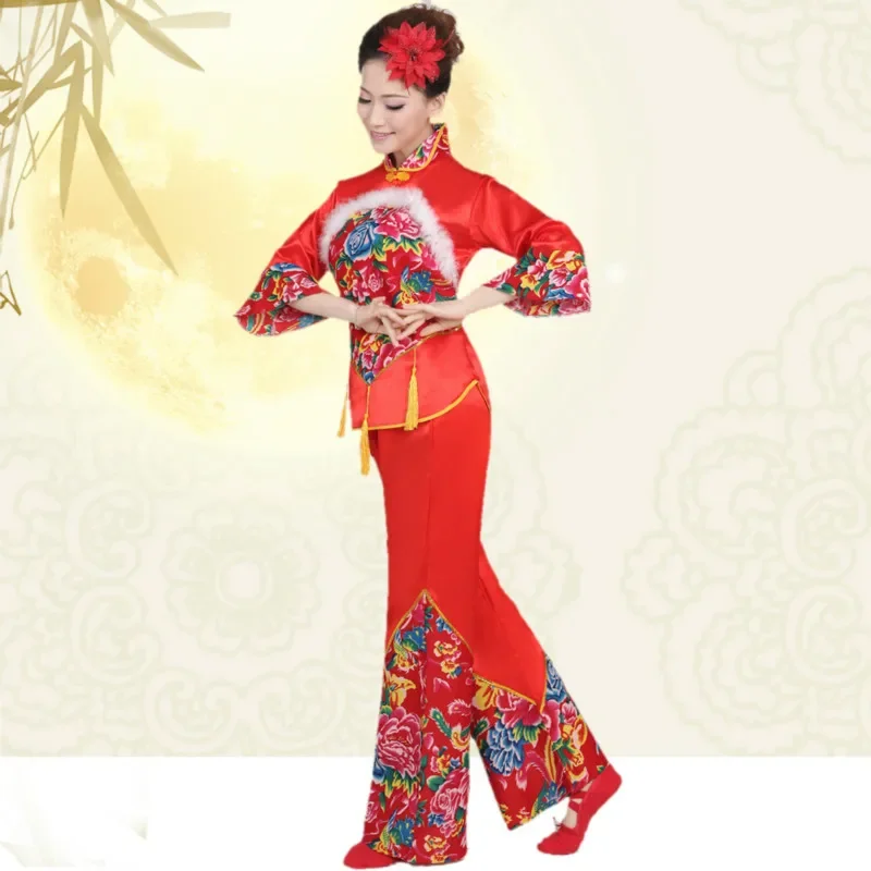 Traje de dança folclórica chinesa tradicional para mulheres, trajes nacionais para dança de fãs, roupas de dançarino, roupas Yangko