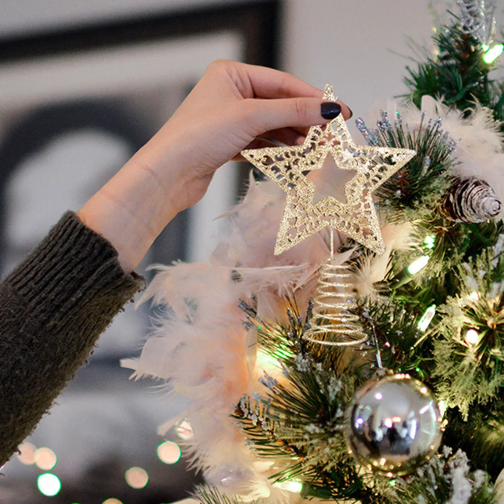 

2 pcs Golden Wrought Iron Five-Pointed Star Tree Toppers Christmas Decorations Festive Xmas Treetop Stars Holiday Party Diy