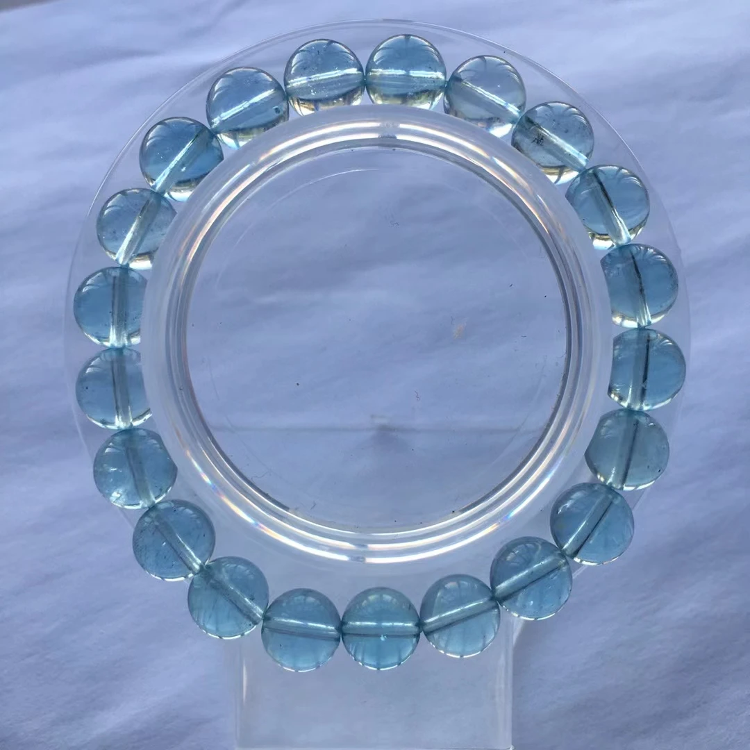 Natural Blue Aquamarine Clear Round Beads Bracelet 9mm Women Men Brazil Stretch Blue Aquamarine Jewelry AAAAA