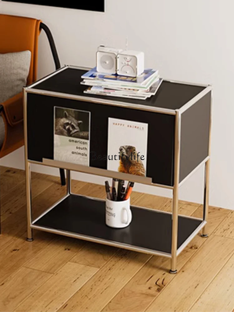 Household Bedside Table Stainless Steel Magazine Rack Living Room Chest of Drawers