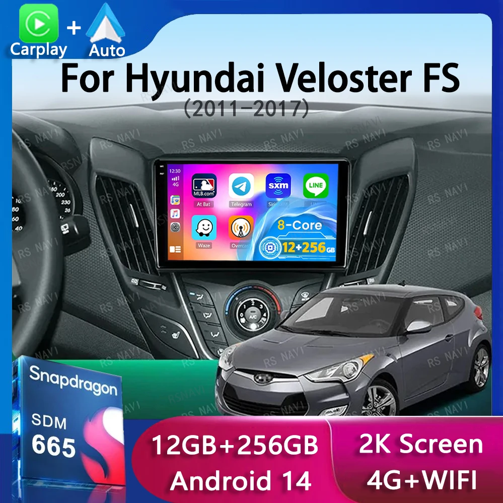 

Android 14 Carplay Car Radio For Hyundai Veloster FS 2011 - 2017 Navigation Multimedia Player Stereo WiFi+4G BT DVD 360 Canera