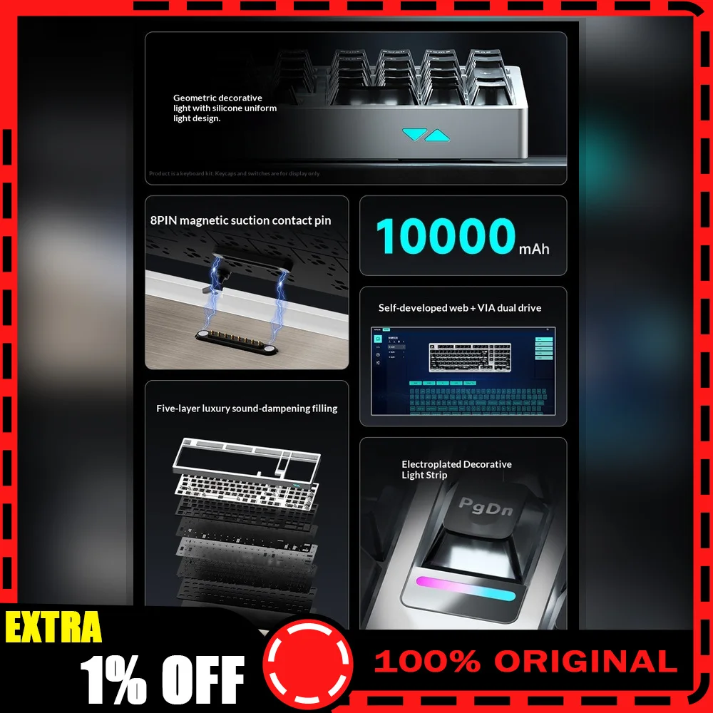 WEIKAV MAX102 Tri-Mode Aluminum Mechanical Keyboard 10000mAh Battery Hot-Swappable RGB For Gifts
