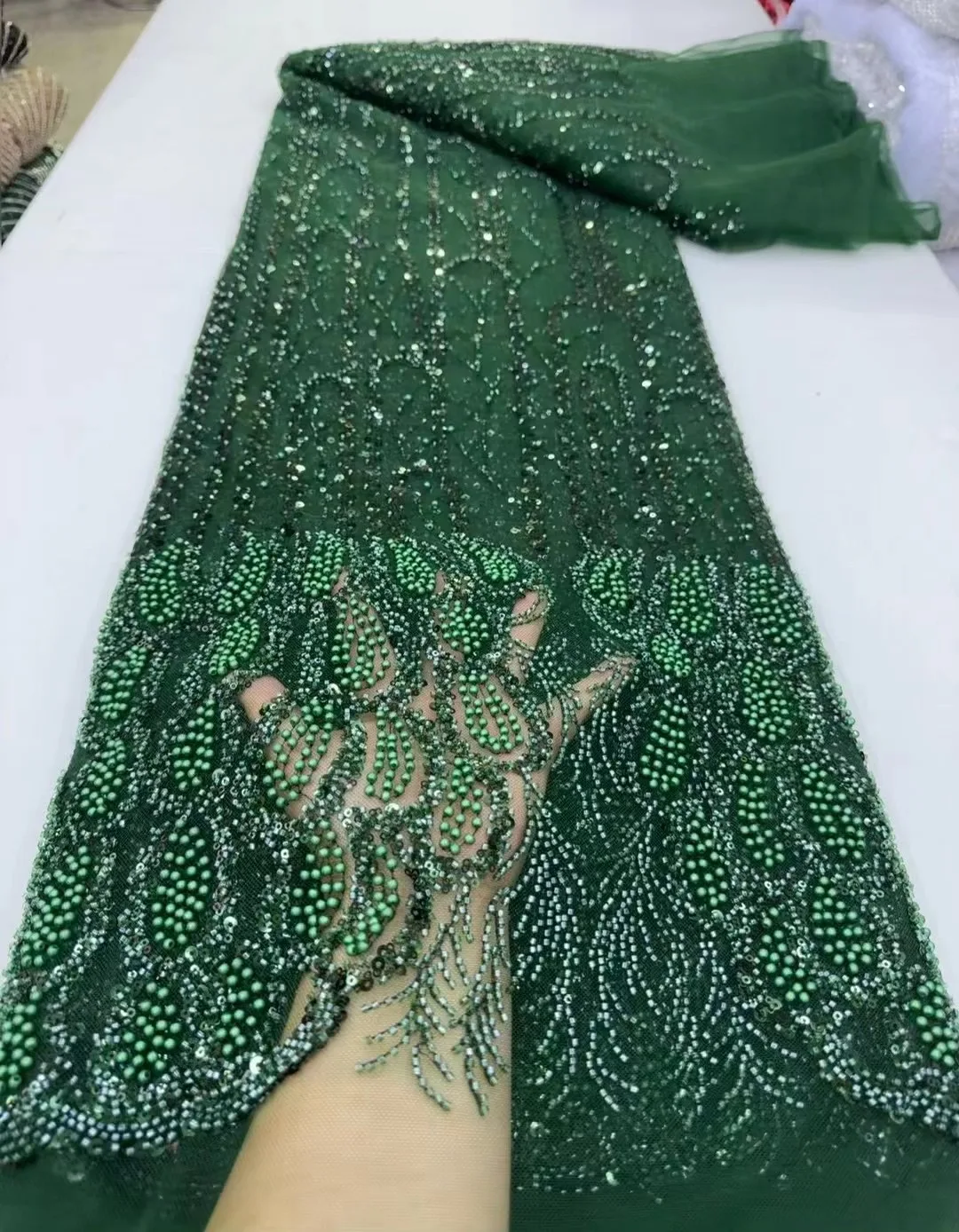 Super Special French Hot Sale Handmade Exquisite Luxury Elegant Beaded Net Lace Fabric With Sequins For Party Evening Dresses