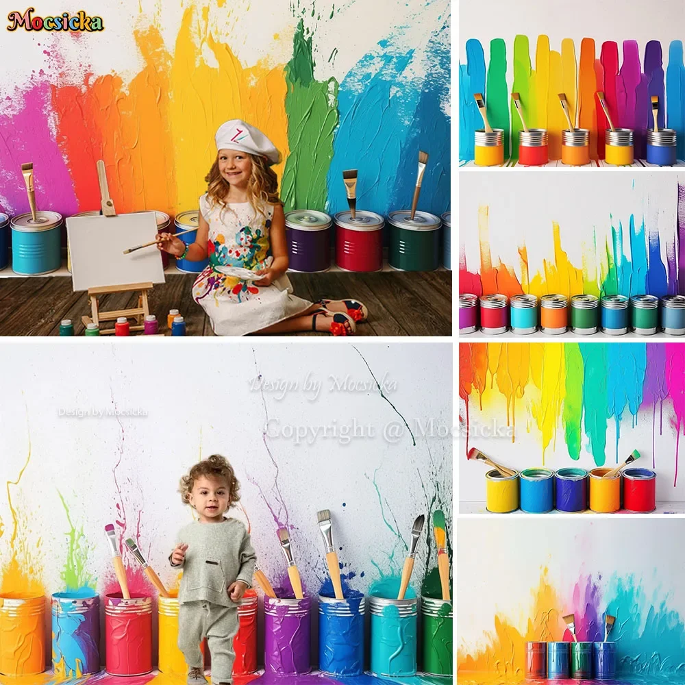 

Colorful Painting Graffiti Wall Background Photography Kids Back to School Party Backdrop Paint Can Decor Student Photo Studio