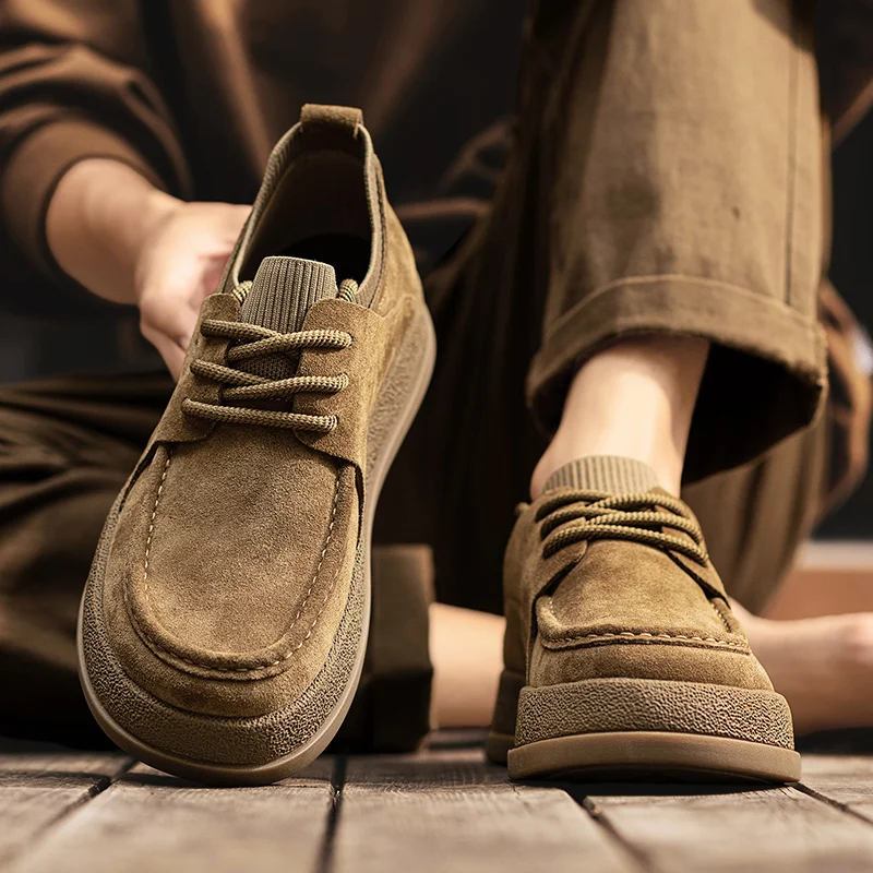 Autumn Soft Leather Men's Boots Wide Toe Spring New Men's Cowhide Fashion Versatile Single Short Boots Zapatillas De Deporte