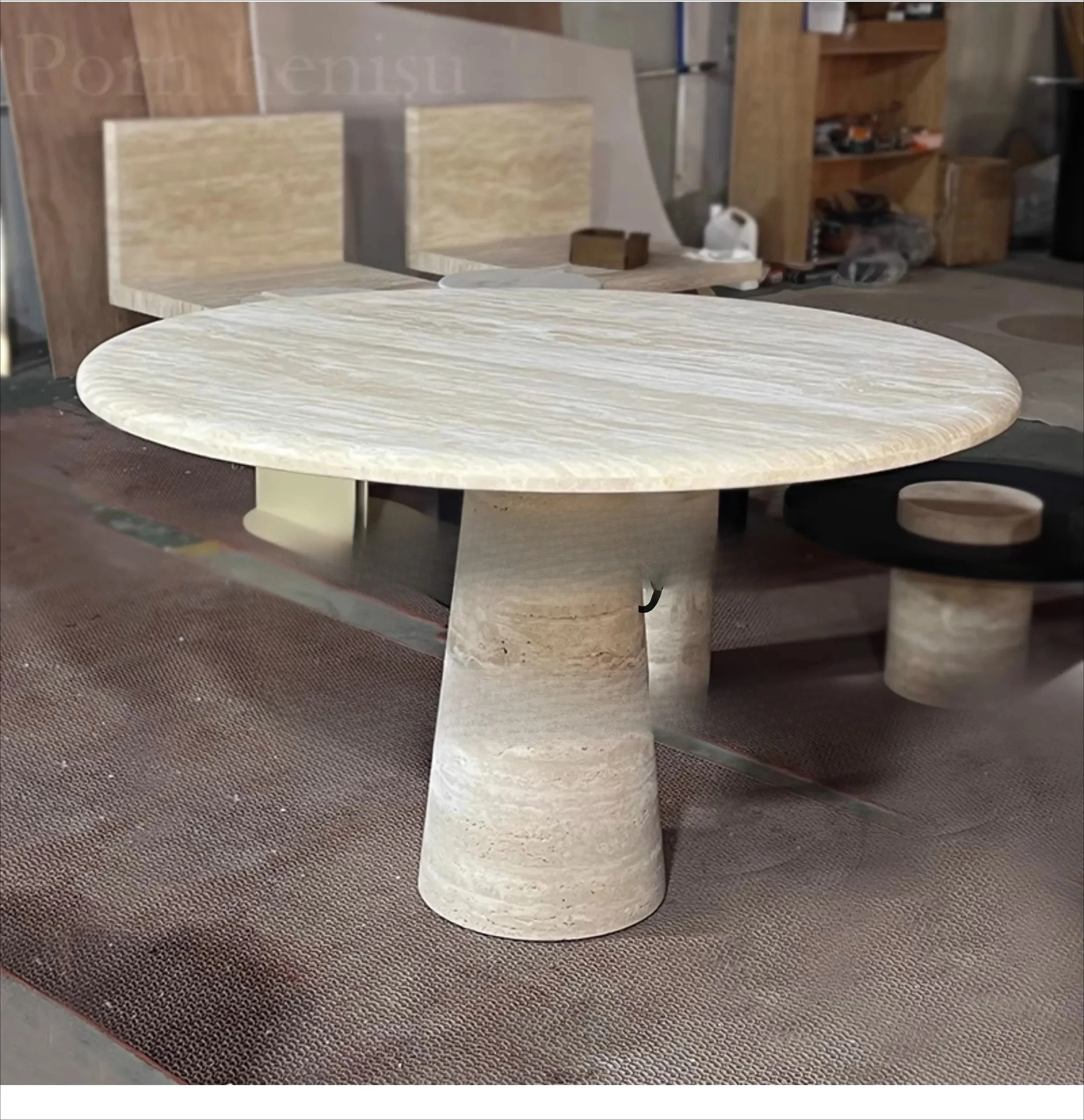 JJsmt1 Cream Wind Nordic Cave Stone Dining Table Round Light Luxury High-end Small Apartment Living Room Household Marble Round