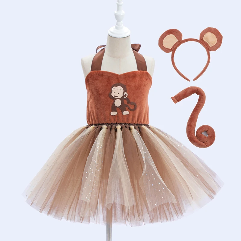 Baby Girls Halloween Carnival Costume Cute Little Monkey Cosplay Kids Dress For Girl Birthday Party Tutu Dress Children Clothing