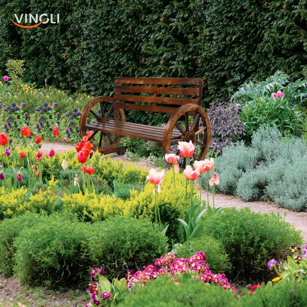 Panca da esterno rustica in legno da 41 ", panca da giardino per 2 persone con sedile a doghe, panche da giardino per esterni 350 libbre