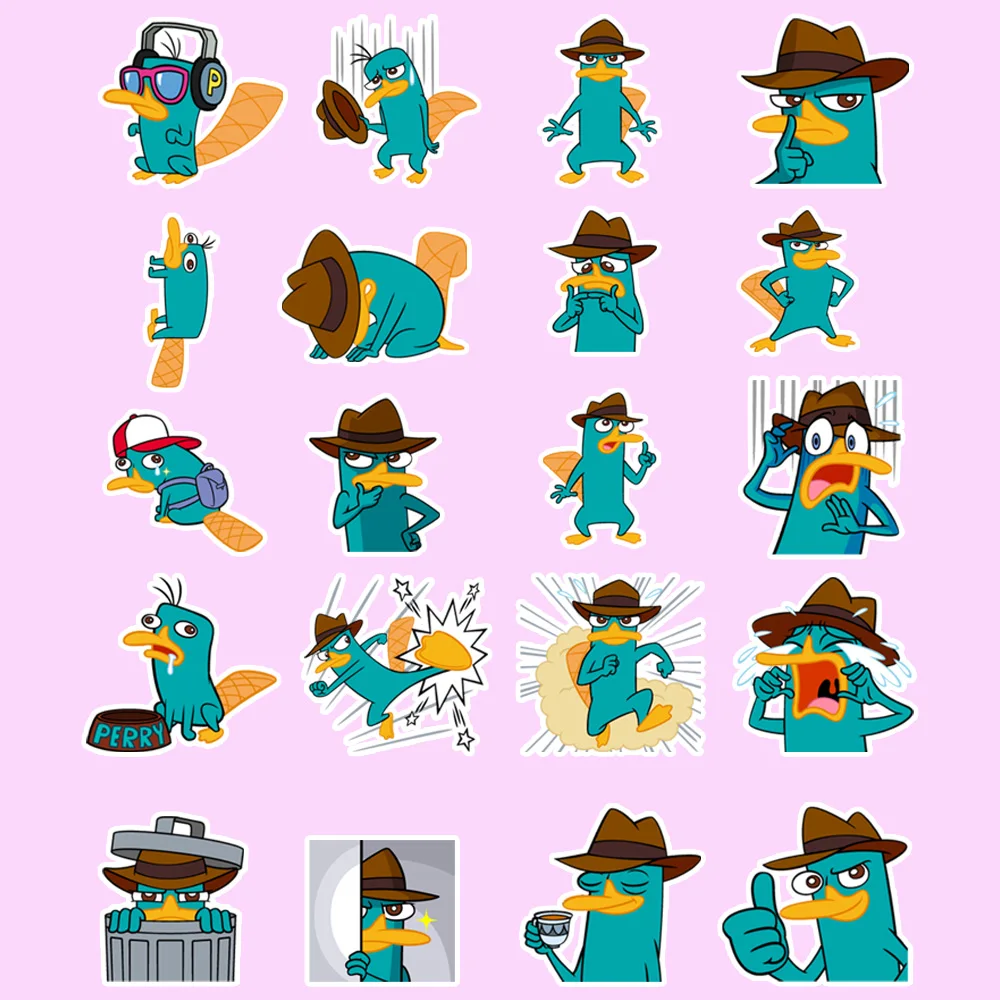 40 peças de adesivos de desenhos animados de Phineas e Ferb (Perry the Platypus) – decalques adesivos DIY para estojos infantis