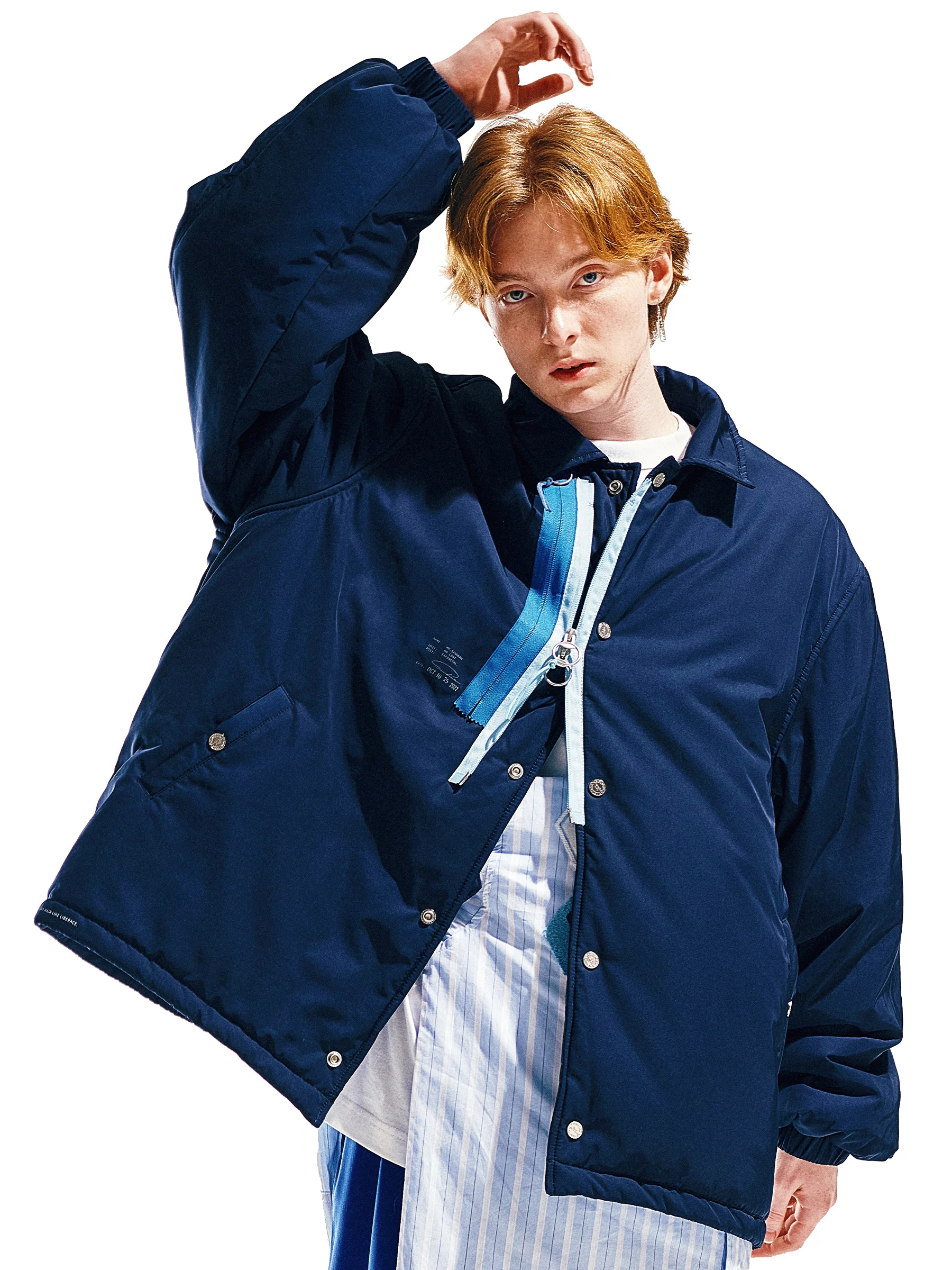 EAFINETAL Outdoor Windproof Zipper Design Jacket Cotton Outerwear Collar Flip Double Zipper Color Collision Door Front Style