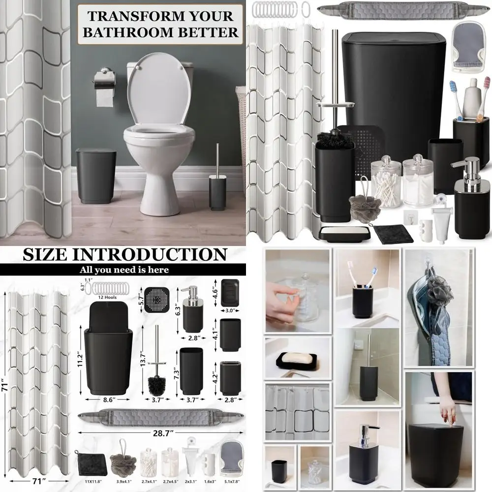 

Complete 29-Piece Bathroom Accessory Set with Trash Bin and Shower Curtain