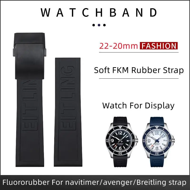 

TINTAG 22mm Nature Soft Letter Rubber Bracelet Watchband For Breitling Strap Super Ocean Avenger Blackbird Wristband Folding