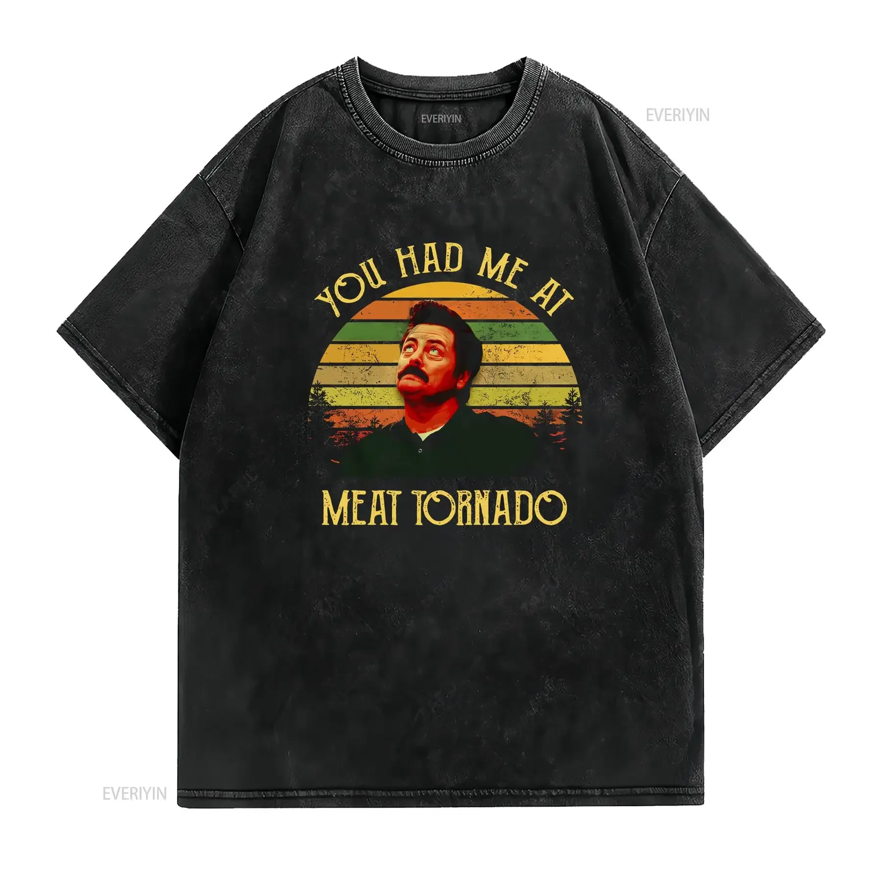 Ron Swanson You Had Me at Meat Movie T Shirt  vintage Washed Slightly streetwear Versatile Casual homme Soft fashion graphic