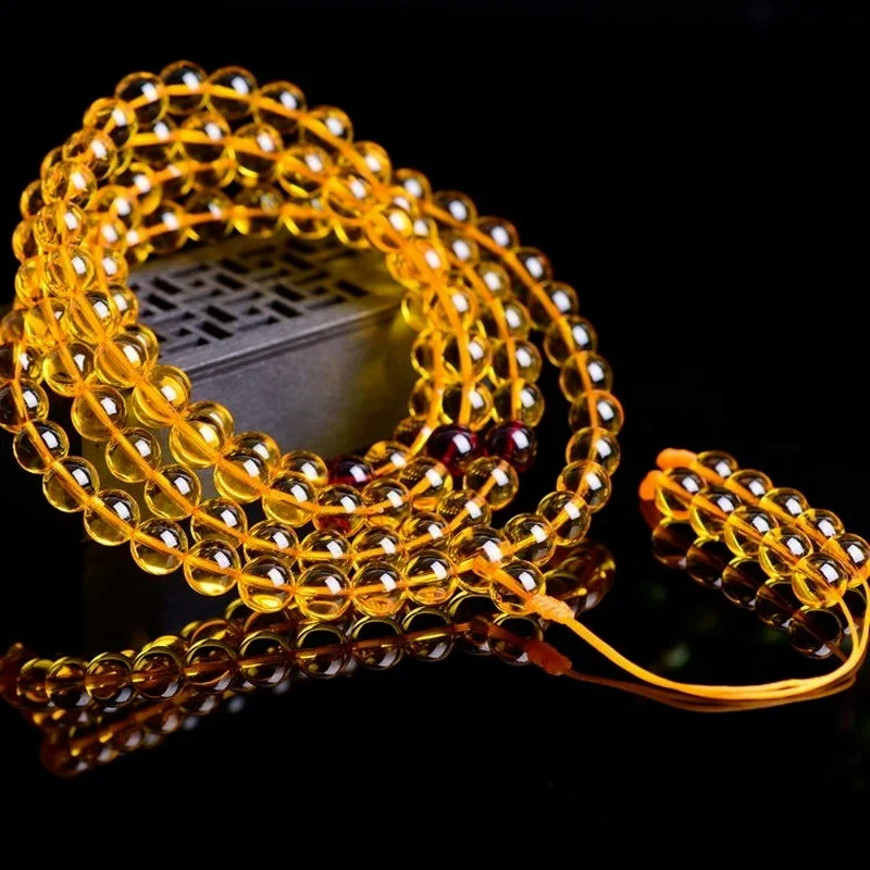 AAAAA Baltic Amber Wax Pendant Natural Golden Pearl 108 Bracelet AMBER PENDANT Men's and Women's Sweater Chain Lovers Bracelet