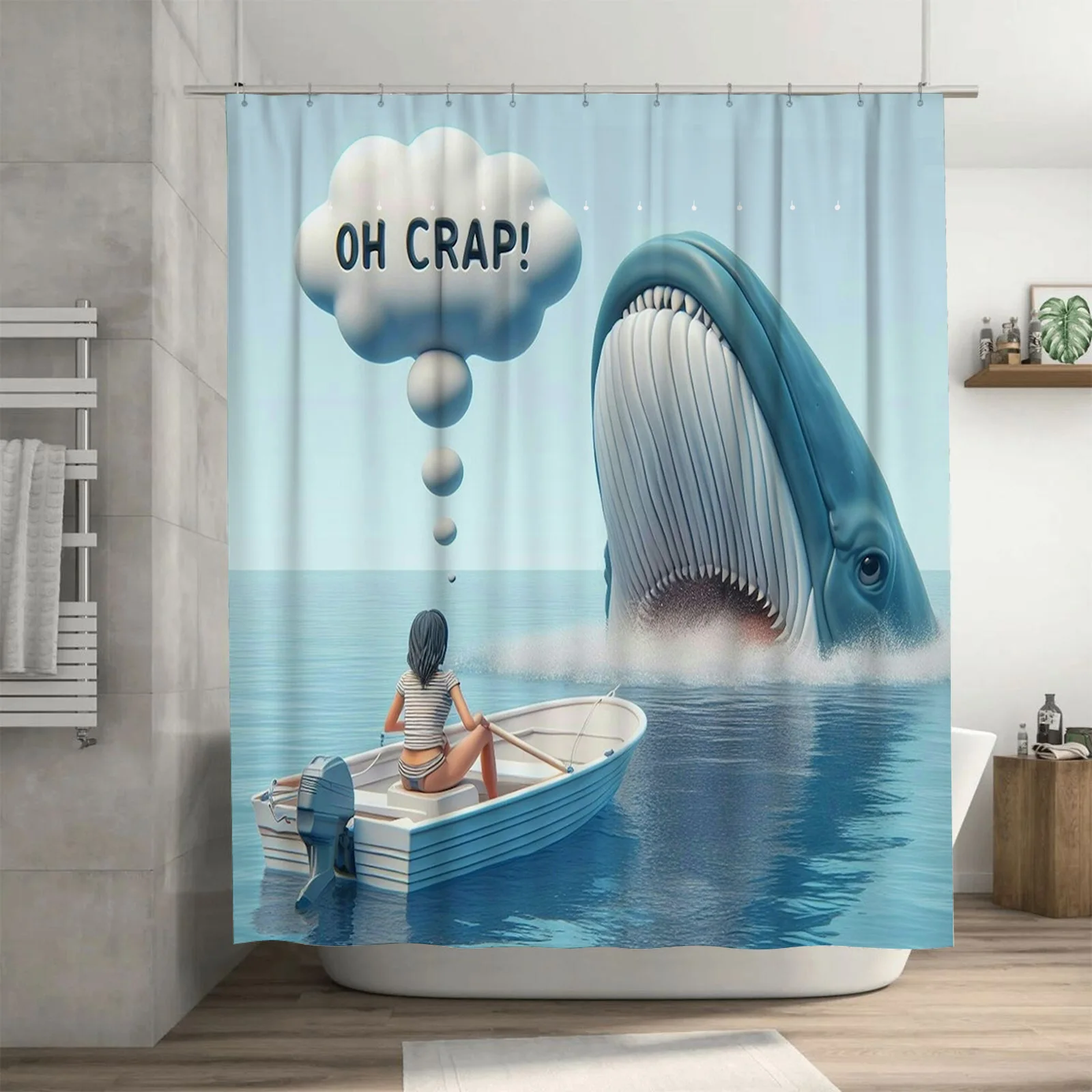 

Oh Crap! Funny Whale Encounter Waterproof Shower Curtain, Perfect for Any Bathroom Style, Fun and Vibrant Design