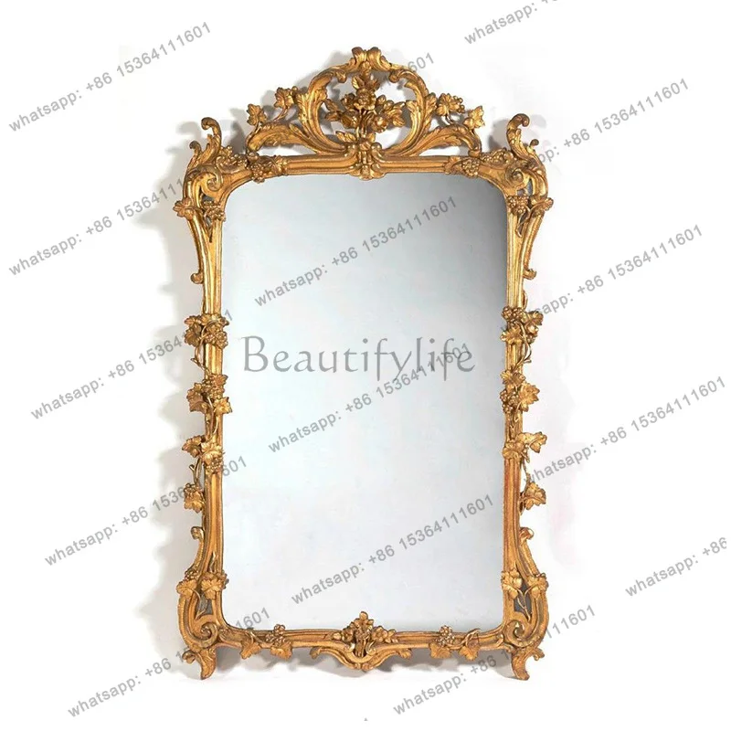 

French court style carved border hanging wall mirror light luxury retro home decoration mirror